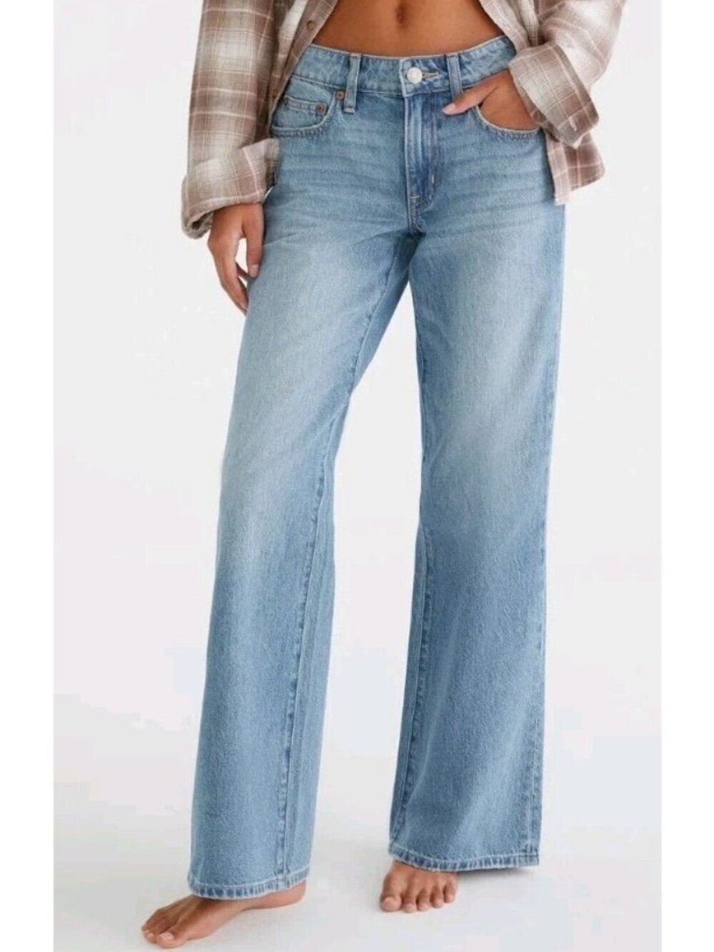 Aeropostale Womens Baggy Flare Jeans Retro Y2K 90s School 14 Short Medium Wash